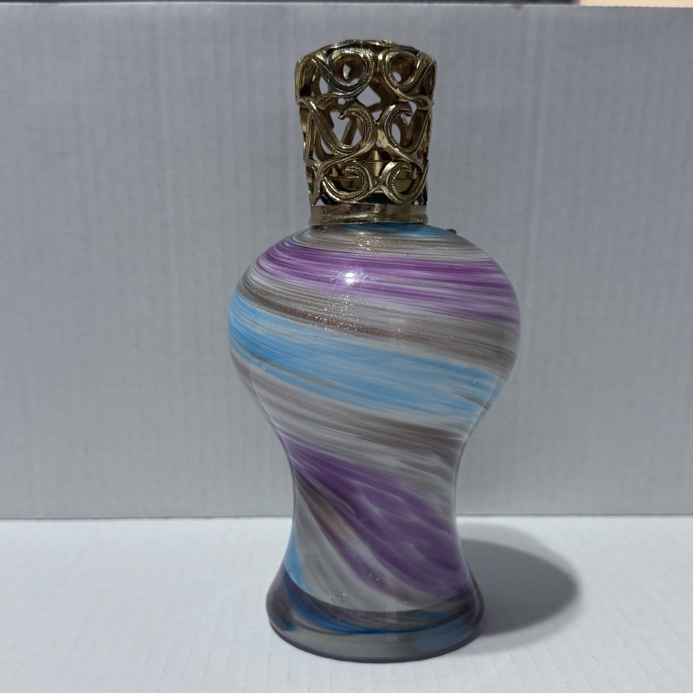 Lamp Paradise Oil Lamp Fragrance Diffuser NO WICK Purple Blue Swirl Glass - Picture 1 of 5